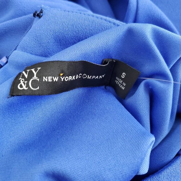 New York and Co Womens Blue Secretary Sheath Dress Size S Peplum Tie Neck - Picture 5 of 9